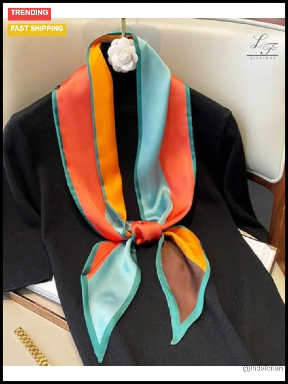 Long Silky Satin Scarf for Women Head Hair Neck Scarf Handbag Accessory